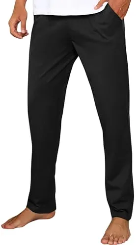 Litherday Pantalón Pijama de Hombre Invierno Algodón Pantalones Largos Pijama Hombre Pantalones Pijama de Cuadros Pantalón de Dormir de Primavera con Bolsillos y Cordón, Negro, L