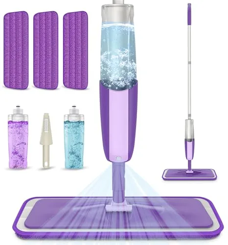 Mopa Fregona con Pulverizador, MEXERRIS Mopas de Limpieza Suelos con 2 Botellas Recargables Spray Mop Fregona Microfibra para el Hogar, Cocina, Industrial, Azulejos, Madera Dura, Madera, Laminados