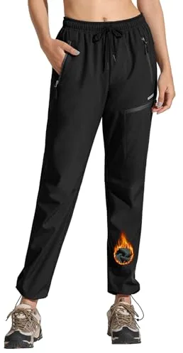 MOCOLY Pantalones Trekking Mujer Invierno Impermeable Montaña Senderismo Esquí Pantalones Térmicos con Forro Polar Pantalones Deportivos para Caza al Aire Libre Ciclismo Trabajo Negro L