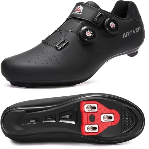 Zapatillas de Ciclismo para Hombre Zapatillas de Bicicleta de Carretera para Mujer compatibles con Look SPD SPD-SL Delta Cleats Zapatillas de Spinning para Interiores Exteriores Toda Negro EU 43