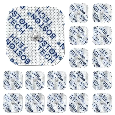 Boston Tech 16 electrodos para TENS Compatible con TENS BEURER Parches 5x5 cm Conector Botón 3,5 mm No Requiere Gel Adicional Compatibles con Otros TENS y EMS Reutilizables Hipoalergénicos