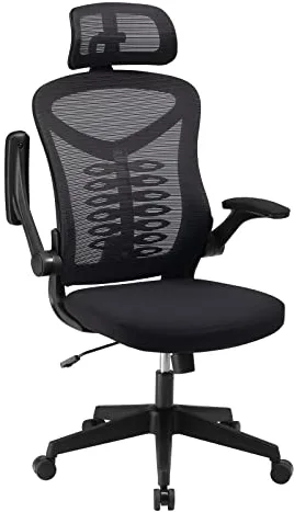Magic Life Silla de Escritorio Sillas de Oficina Reposabrazos abatible de 90 ° Silla ergonómica para computadora Soporte Lumbar Altura Ajustable Giratoria de 360 ° Mecedora (Negro)