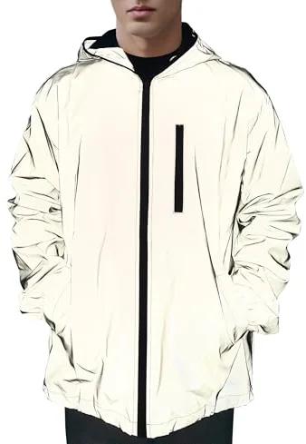 NewL Abrigo reflectante con capucha cortavientos para hombre, chaqueta de bolsillo para correr, gris, XXXL