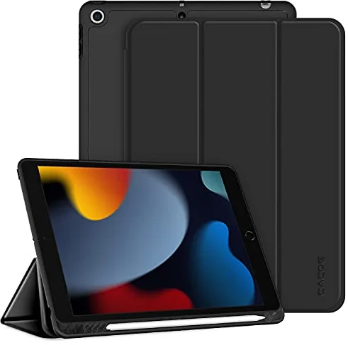 CACOE Funda Compatible con iPad 9a Generación 8a / 7a Generación, Ranura para bolígrafo, Ultra Slim Protectora Carcasa con Función de Soporte Compatible con iPad 10.2 2020 2019 (Negro)