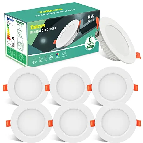 Tailcas Downlight LED Empotrable 6W Equivalente 60W, 6 Pack Foco LED Techo Redondo Neutro 4500K, 600LM Ultradelgado 26mm, Ф 75-95mm, No Regulable AC 160-260V, Ojos de buey de led para Salón Cocina