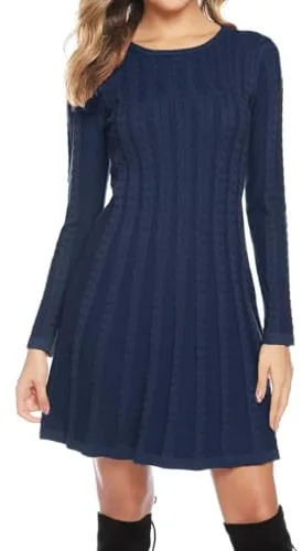 Gyabnw Vestido Suéter Mujer Invierno Elegante Casual de Punto con Cuello Redondo y Manga Larga Ideal para Fiesta y Otoño
