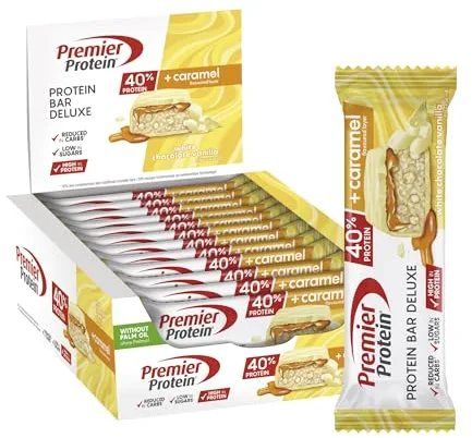 Premier Protein - Protein Bar Deluxe 40% - White Chocolate Vanilla - 12x50g - bajo en azúcar – baja en carbohidratos – sin aceite de palma
