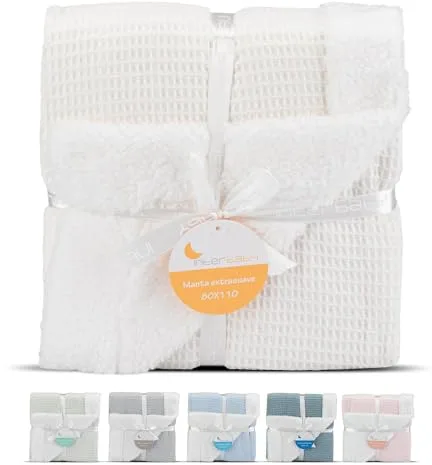 Interbaby - Manta Bebe Recien Nacido | Manta Algodon Bebe y Poliéster, Terciopelo, Suave, Cómoda, Cálida | Manta Meses Bebe 80x110cm, para Cunas, Carritos | Universo + Borreguillo Beige