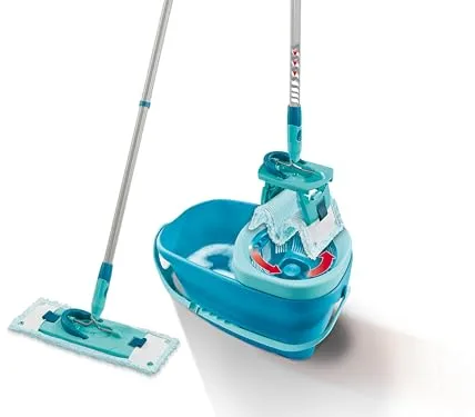 Set Leifheit Mopa con cubo escurridor Clean Twist M Ergo, mopa fregona con cubo, mopa plana con mecanismo de centrifugado, 33 cm de anchura de pasada