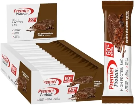 Premier Protein - High Protein Bar 50% - Double Chocolate Cookie - 16x40g - bajo en azúcar – baja en carbohidratos – sin aceite de palma