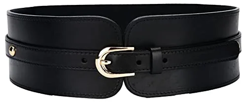 Liitata Cinturón elástico ancho para mujer, cinturón de cintura de cuero de poliuretano, cinturón de cuero elástico, cinturón ajustable con hebilla para vestido, suéter abrigo ajuste - 1 pieza, Negro