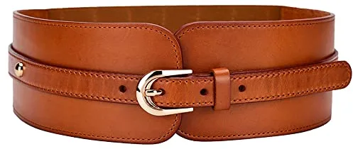 Liitata Cinturón elástico ancho para mujer de cuero de poliuretano, ajustable con hebilla, para vestido, suéter y abrigo - 1 pieza