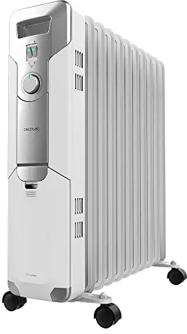 Cecotec Radiador Eléctrico de Aceite ReadyWarm 11000 Space. 11 Módulos, Bajo Consumo, 2500 W, 3 Niveles, Recogecables, Sistema de Seguridad, Ruedas, 25 m2