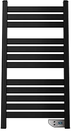 Cecotec Radiador Toallero Eléctrico Bajo Consumo ReadyWarm 9000 Twin Towel Black. Calienta Toallas 500W, Pantalla LED, Temporizador 2 h, IP24, Incluye Kit de Instalación, Negro