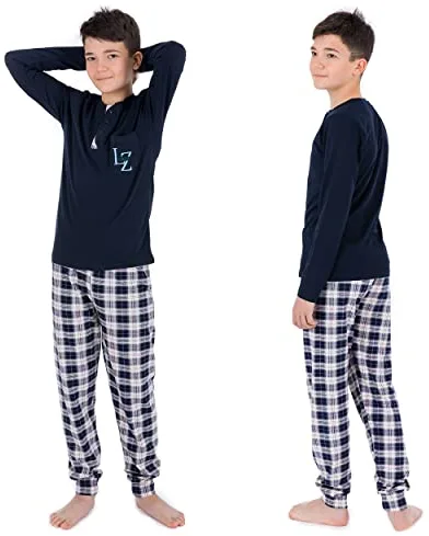 LOREZA ® Conjunto de Pijama de algodón de Dos Piezas para niños (164-170 (14-15 años), Azul)