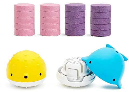 Munchkin Colour Buddies Bombas de Baño para Bebé y Dispensador de Juguetes | Juguetes para Niños y para la Ducha | Fórmula Hidratante | Juguete para Baño que Cambia de Color para Niños