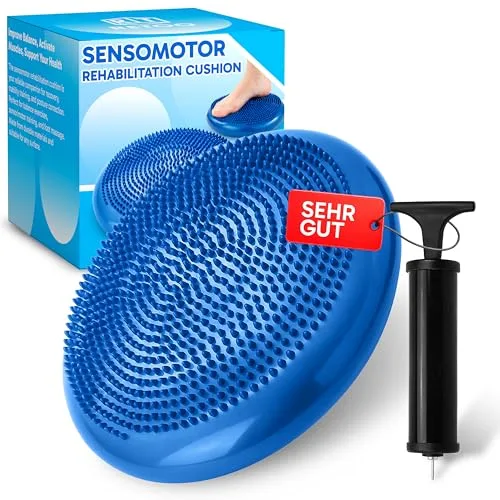 Retoo Cojín de Equilibrio Propioceptivo Hinchable Ø34 cm con Relieves, Antideslizante y Ergonómico, Disco de Estabilidad para Yoga, Rehabilitación, Fitness, Coordinación, con Base Segura de Goma