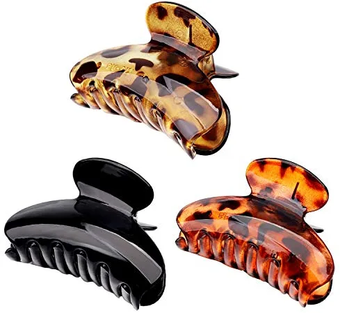 Pinza para el Pelo, 3 Piezas Pinza de Pelo Mujer de Leopardo de Plástico con Garras Gruesas, Claw Clips Antideslizantes de Acrílico para Mujeres Niñas (3 Colores)