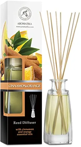 Difusores Aromáticos Varillas Canela y Naranja con Aceites Esenciales 100ml - Difusores de Aromas - Difusor Perfumado - Ambientador de Varillas de Rattan - Fragancia para Habitación