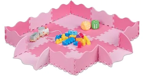Relaxdays Alfombra Puzle Bebé, 25 Piezas, 0,77 m², Bordes, Goma EVA, Colchoneta Sin Sustancias Nocivas, Rosa y Fucsia