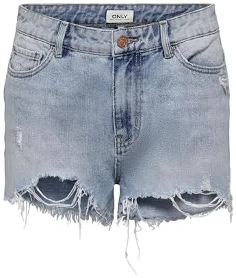 Only Women Denim Jeans Shorts | Short Bermuda Summer Pants | High Waist Destroyed Trousers ONLPACY, Color:Azul, Talla:S