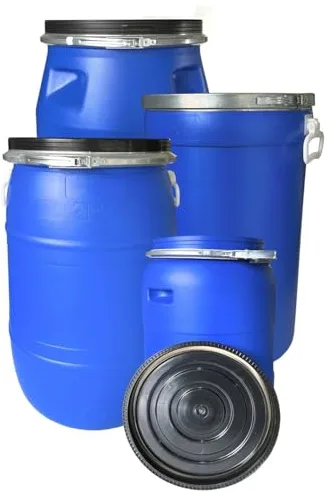 JARDIN202 – Bidón de Plástico de Boca Ancha Azul | Homologado para Uso Alimentario | Cierre Hermético Reforzado | Contenedor Apilable para Agua, Aceite, Pienso | Cierre Ballesta | 65 LITROS (Con Asas)