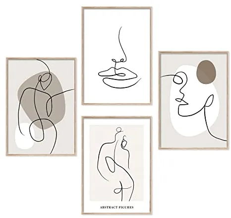 Tibimon Modernos Juego de Pósteres, Poster Cuadros Pared Decoracion de pared Minimalistas Líneas Abstractas Beige, Cuadros Decorativos para Salon Dormitorio Pasillo, Sin marco (4xA4)