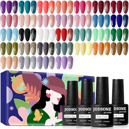 JODSONE Juego de 36 esmaltes en gel de 32 colores, base y top coat brillante y mate, verde, azul, rojo, rosa, set regalo para mujer