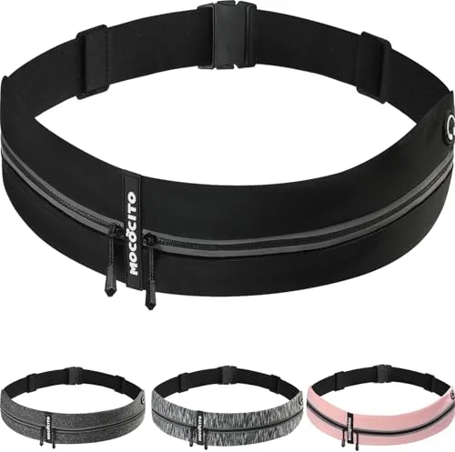 MOCOCITO Riñonera Running Cinturón para Correr Hombre Mujer Cinturón Running con Cierre Cremallera Riñonera Deportiva Impermeablepara Correr, Gimnasio, Viaje al Aire Libre (Negro)