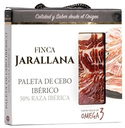 Finca Jarallana - Paleta de Cebo Ibérico Loncheado - 10 Unidades de 70 gr - Estuche con Paleta Deshuesada de Raza Ibérica 50% - Envasada al Vacío