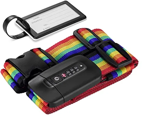 Navaris Correa para Maleta con candado TSA - Cinturón Cruzado para Equipaje con Bloqueo de Seguridad - Cinta Ajustable con Clave - Multicolor