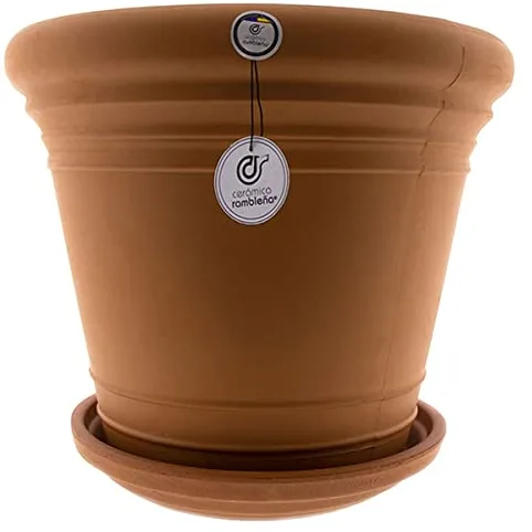 CERÁMICA RAMBLEÑA | Maceta Grande Original Exterior | Maceta de Barro Rojo Rambleña - Terracota | Plato Incluido | 35x35x34 cm