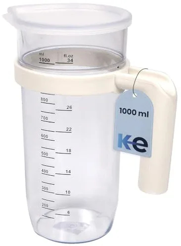 Anakel Home Jarra Medidora de 1L con Tapadera incluída | Medidor de Cocina para Batidora con Medidas Serigrafiadas | 20,5x7,5cm, Asa Extraíble, Plástico Resistente