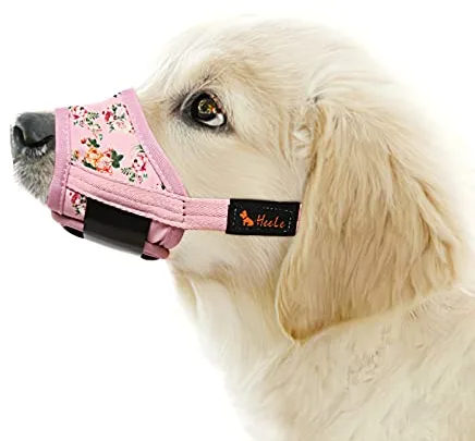 HEELE Bozal para Perros Pequeños Bozales Perro Anti-Ladridos con Anti-Mordida Bozales para Perro Suave Ajustables con Bonito Estampado Corte de Uñas y Colirio, Flor Rosa, XS
