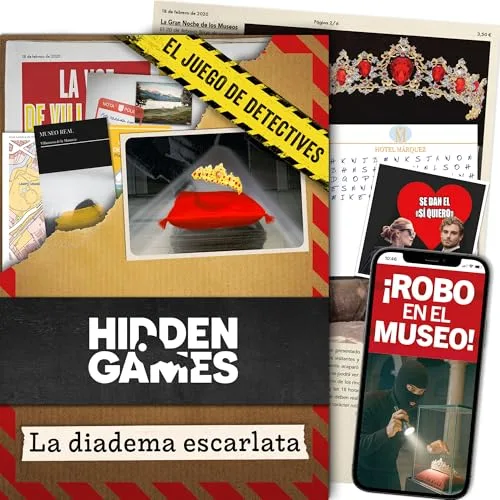 Hidden Games Escena del Crimen: La Diadema Escarlata, crimenes imperfectos, Exit Juego de Mesa de Misterio y Detectives cooperativo, 1-6 Jugadores, a Partir de 14 años, en español.