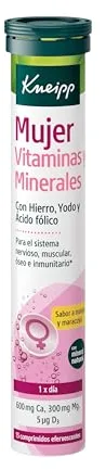 Kneipp Mujer Vitaminas y Minerales, Complemento de Magnesio, Calcio, Vitamina C, Zinc, Hierro y Yodo, Reduce el Cansancio, Aporta Enería y Aumenta las Defensas, Efervescentes, 15 Comprimidos