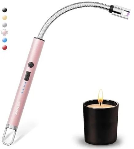 VEHHE Encendedor eléctrico, Recargable USB LED eléctrico Pantalla Arco Encendedor Largo Cuello Flexible Conveniente para la Cocina, Velas, Estufas de Gas, Barbacoa, Oro Rosa
