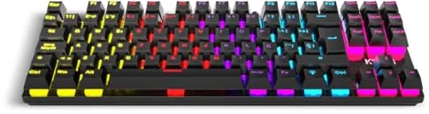 KROM KASIC TKL – Teclado mecánico Gaming RGB tenkeyless con Layout español, switches Rojos, retroiluminación Rainbow, 25 Teclas Anti-ghosting y 12 Multimedia, Modo Juego, USB – Negro