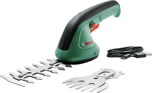 Bosch Home and Garden 0600833303 Tijeras de Jardín EasyShear, Batería de 3.6.V Integrada, Tiempo de Funcionamiento: 40 min, Longitud de Cuchilla: 12.cm (Setos)/8.cm (Césped), en Caja Verde