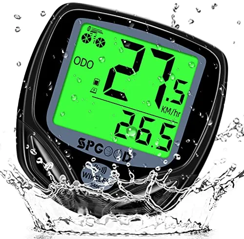 SPGOOD Cuentakilómetros Bicicleta, 19 Funciones IP54 Resistente Al Agua, Velocimetro Bicicletam, Velocímetro De Bicicleta con Pantalla Retroiluminada, Inicio/Parada Automática