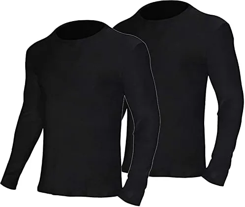 Lote de 2 ropa interior térmica para hombre, camiseta de cuerpo con cuello redondo, manga larga, invierno, ropa interior superior cálida, ultra suave, capa base, Negro , L
