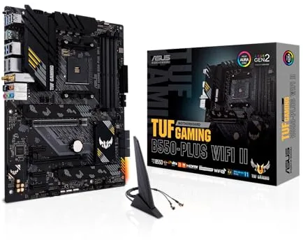 ASUS TUF Gaming B550-PLUS WiFi II - Placa Base ATX AMD B550 (Ryzen AM4) (PCIe 4.0, Dos M.2, VRM de 10 Fases, Wi-Fi 6, 2.5 GB Ethernet, SATA 6 Gbps, Thunderbolt 3 y Aura Sync RGB)