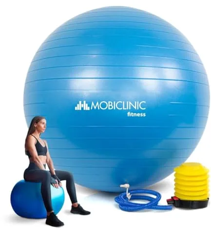 Mobiclinic, Pelota de Pilates, 58 cm, Incluye inflador, Antideslizante, Anti-pinchazos, Lavable, Balón, para Fitness, Deporte, Embarazada, Py-01, Entrenamiento, Azul