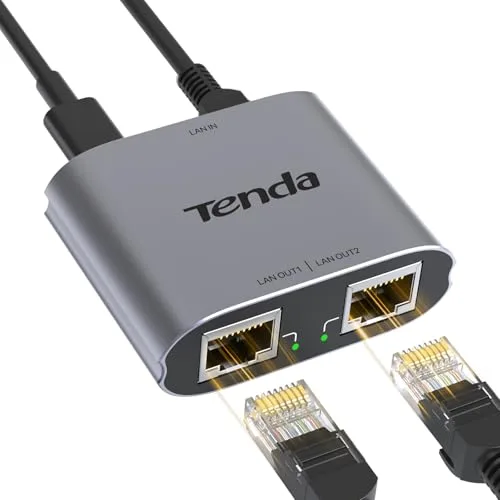 Tenda Switch Ethernet 1 a 2, RJ45 2 Puertos 1000 Mbps Network LAN Switch Gigabit Splitter Distribuidor de Cable Cat5/5e/6/7/8, Gigabit Network Ethernet para Ordenadores, Routers (SG103M)