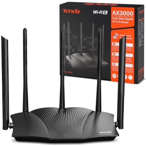 Tenda RX12 Pro Router WiFi 6 AX3000 de Banda Dual (2.4GHz + 5GHz, Requiere conexión a Internet por Cable), 4 Puertos Gigabit, Ancho de Banda 160MHz, WiFi+ Mesh, OFDMA/VPN/WPA3/IPv6/TWT
