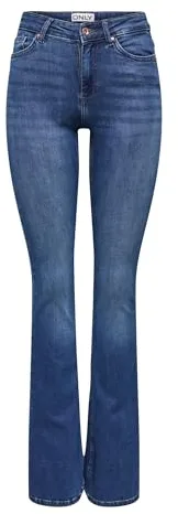 Only ONLBLUSH Mid Flared DNM TAI021 Noos, Jeans De Las Mujeres, Dark Blue Denim, L/32