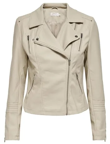 ONLY Faux Leather Jacket ONLGEMMA Faux Leather Jacket Silver Lining 36 Silver Lining 36