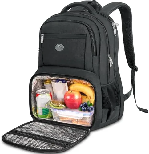 MATEIN Mochila Portatil 17 Pulgadas con Compartimento para Almuerzo, Mochila Ordenador Portatil Impermeable con Puerto USB, TSA Lunch Backpack Bolsillo Antirrobo para Oficina, Picnic y Viaje, Negro
