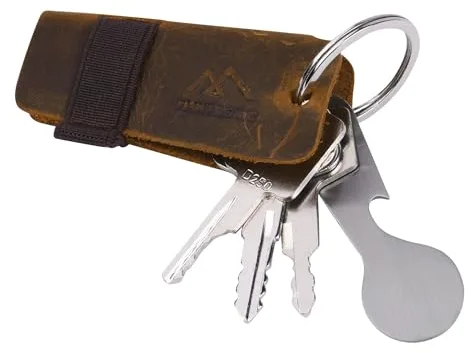 flintronic Llavero Compacto de Tela de Cuero Genuino Organizador de Llaves con Token de Carrito de la Compra, Llavero Inteligente Unisex con Capacidad para 6 Llaves, Color Marrón