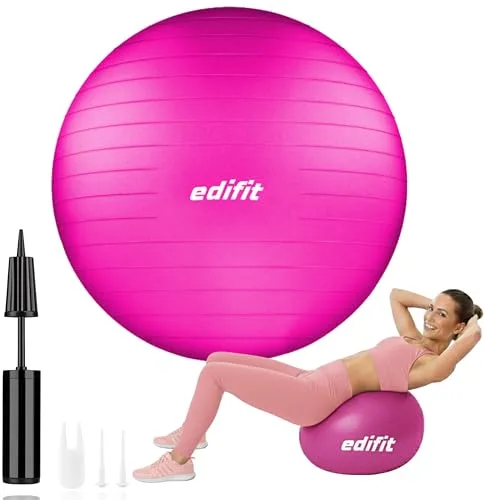 Edifit, Pelota de Pilates, 55,65 y 75, Ejercicio en Casa, Incluye Hinchador, Fitball, Embarazadas, Accesorios Yoga, Gimnasio, Varios Tamaños (75cm, Rosa)